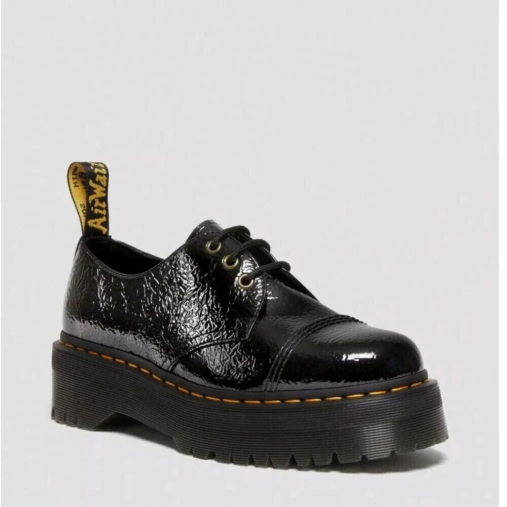 Dr. Martens 1461 Distressed Patent Leather Platform Shoe Black Size 7